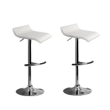 Artiss Sena 2x Adjustable Gas Lift Bar Stools in White - PU Leather, Chrome Finish, 360° Swivel, Scratch-Proof Base