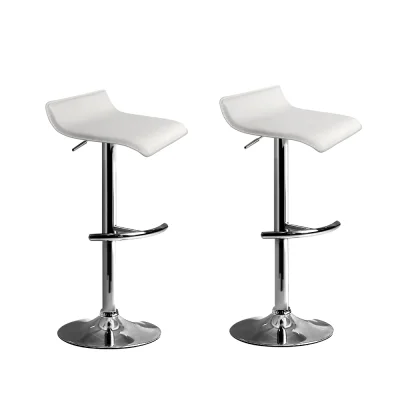 Artiss Sena 2x Adjustable Gas Lift Bar Stools in White - PU Leather, Chrome Finish, 360° Swivel, Scratch-Proof Base