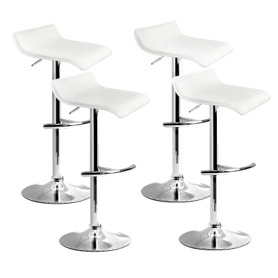 Artiss Sena 4x White Bar Stools - Adjustable Height PU Leather, 360° Swivel, Chrome Finish, Modern Kitchen Chairs