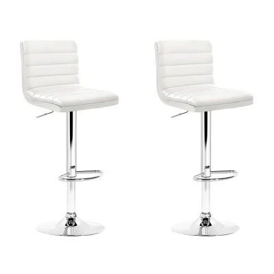 Artiss 2x White Bar Stools - Padded PU Leather, 360° Swivel, Adjustable Height, Chrome Finish, 150kg Capacity