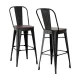2x Artiss Metal Bar Stools with Wooden Seat, 76cm, Industrial Counter Chairs, Black & Walnut, Stackable, Set of 2