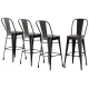 4x Artiss Metal Bar Stools with Wooden Seat, 76cm, Industrial Retro Kitchen Counter Stools, Black and Walnut