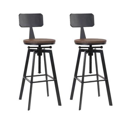 Artiss Bar Stools 2x Vintage Metal and Elm Wood Swivel Chairs, Adjustable Height 63.5–79.5cm, Black Frame Artiss Bar Stools 2x Vintage Metal and Elm Wood Swivel Chairs, Adjustable Height 63.5–79.5cm, Black Frame