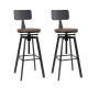 Artiss Bar Stools 2x Vintage Metal and Elm Wood Swivel Chairs, Adjustable Height 63.5–79.5cm, Black Frame