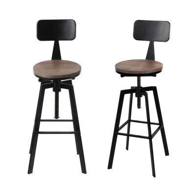 Artiss 4x Angus Adjustable Bar Stools with Backrest, Elm Wood Seat, 360° Swivel, Metal Frame, 63.5-79.5cm Height