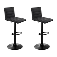 Artiss 2x Bar Stools Black - Gas Lift, Faux-Linen Fabric, High Density Foam, 360° Swivel, Adjustable Height, Set of 2