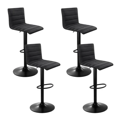 Artiss 4x Black Bar Stools Set - Gas Lift, 360° Swivel, Faux-Linen, High-Density Foam, Adjustable Height 88-108cm