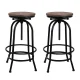 Artiss Set of 2 Adjustable Bar Stools, Elm Wood Seat, Black Steel Frame, 360° Swivel, 70–90cm, Modern Chairs