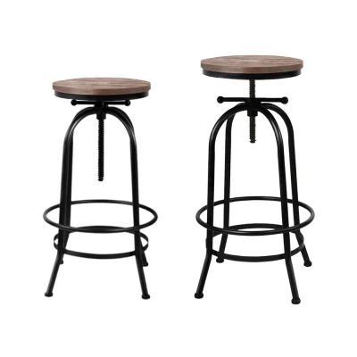 Artiss 4x Adjustable Bar Stools - Elm Wood Seat, Steel Frame, 70-90cm Height, Swivel Design, Industrial Vintage Style