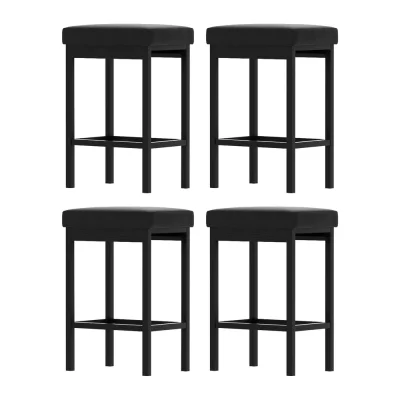 Artiss Set of 4 Metal Bar Stools with PU Leather Padded Seat, 66cm Height, Black, Reinforced Steel Frame