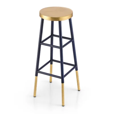 Artiss Metal Bar Stool in Gold & Navy - Stylish Two-Tone Design, 76cm Height, 120kg Capacity, Anti-Slip Protection