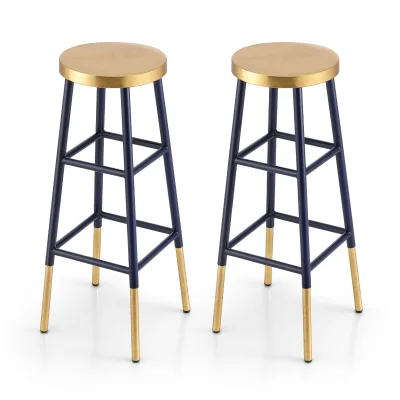 Artiss 2x Metal Bar Stools in Gold Navy - 76cm, 120kg Capacity, Anti-Slip, Gilded Round Seat, Modern Two-Tone Design Artiss 2x Metal Bar Stools in Gold Navy - 76cm, 120kg Capacity, Anti-Slip, Gilded Round Seat, Modern Two-Tone Design