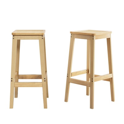 Artiss 2x Bar Stools 70cm Rubber Wood and Rattan Kitchen Chairs with Footrest, Anti-Slip, Easy Assembly, Natural Artiss 2x Bar Stools 70cm Rubber Wood and Rattan Kitchen Chairs with Footrest, Anti-Slip, Easy Assembly, Natural