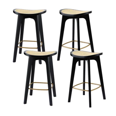 Artiss 4x Rattan Bar Stools - Bamboo Frame, Black Two-Tone, 67cm Seat, Anti-Slip, 120kg Capacity, Easy Assembly Artiss 4x Rattan Bar Stools - Bamboo Frame, Black Two-Tone, 67cm Seat, Anti-Slip, 120kg Capacity, Easy Assembly
