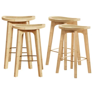 Artiss Set of 4 Bamboo and Rattan Bar Stools 67cm Kitchen Counter Chairs with Footrest, Sturdy Frame, Natural Finish