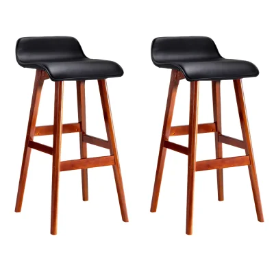 Artiss 2x Sliva Bar Stools Black 74cm – Bentwood Frame, PU Leather Upholstery, Padded Seat, Floor Protectors