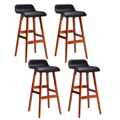 Artiss Sliva 4x Bar Stools - Black PU Leather, Bentwood Frame, 74cm Seat Height, Set of 4, Durable & Stylish Design