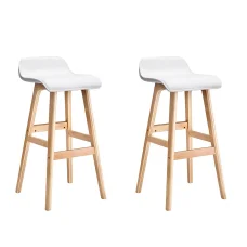 Artiss 2x Sliva Bar Stools Wooden Plywood Frame White PU Leather Upholstery 74cm Seat Foam Padded Set of 2