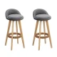 Artiss 2x Bar Stools - Grey Padded Faux-Linen Seat, Wooden Frame, 360° Swivel, 79cm Height, Rubber Floor Protectors