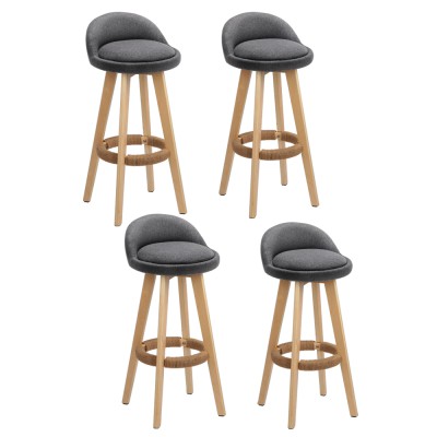 Artiss Dalvey 4x Bar Stools Grey Linen Upholstered, Padded Seat, Wooden Frame, 69cm, Rope Footrest, 360° Swivel Artiss Dalvey 4x Bar Stools Grey Linen Upholstered, Padded Seat, Wooden Frame, 69cm, Rope Footrest, 360° Swivel