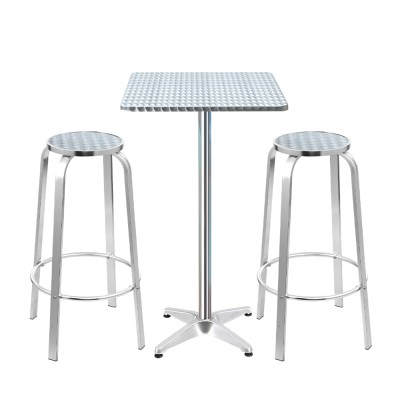 Gardeon 3-Piece Outdoor Bar Set - Adjustable Aluminium Bistro Table & Stools, Rust & UV-Resistant, Indoor/Outdoor Use