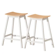 Artiss 2x Bar Stools, Pinewood Legs, 64cm Seat Height, Pine & White, Stylish & Durable Design, 150kg Capacity