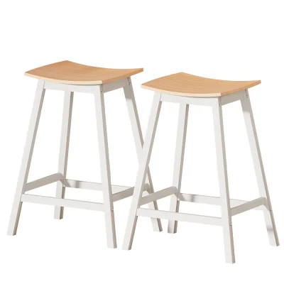 Artiss 2x Bar Stools, Pinewood Legs, 64cm Seat Height, Pine & White, Stylish & Durable Design, 150kg Capacity