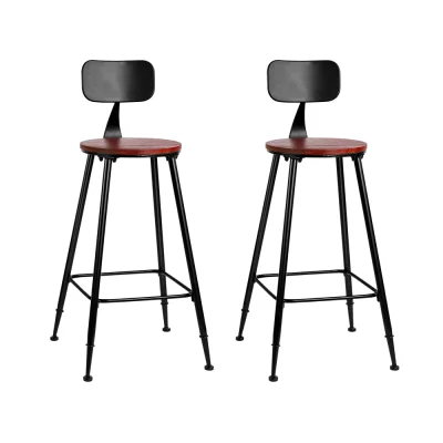 Artiss 2x Bar Stools - Vintage Metal Chairs with Removable Backrest, Industrial Design, 45x45x100cm, Dark Brown/Black