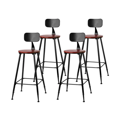 Artiss 4x Bar Stools Vintage Industrial Metal Chairs, Solid Pinewood Seat, Removable Backrest, 74cm Height, Black