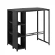 Gardeon Outdoor Wicker Bar Table: Steel Frame, Glass Top, 3 Shelves, Footrest, Black, 103.5x62x104.5cm,