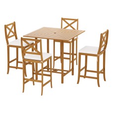 Gardeon 5-Piece Acacia Wood Outdoor Bar Set with Cushions, Parasol Hole, Seats 4 - Perfect for Patio or Indoor Use