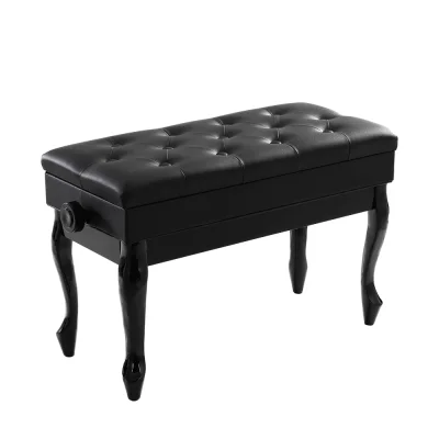 Alpha Adjustable Height Piano Bench Stool with Storage, Solid Oak Frame, PU Leather Seat, 75x34x47cm, Black