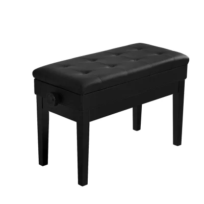 Alpha Adjustable Piano Bench Stool - Solid Oak, PU Leather, Storage, Anti-Slip Legs, 75x34x47cm, Black Finish