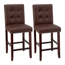 Artiss Ada Brown 2x Bar Stools: PU Leather, High Backrest, Rubber Wood Frame, 67cm Seat Height, 120kg Capacity, Set of 2
