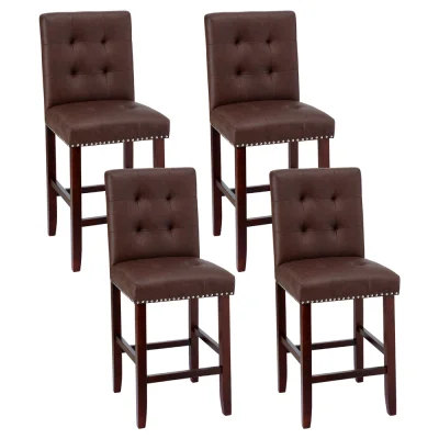 Artiss 4x Ada Brown Bar Stools - Ergonomic PU Leather, High Backrest, Rubber Wood Frame, 120kg Capacity, Easy Assembly