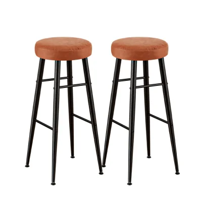 Artiss 2x Round PU Leather Bar Stools - Brown, 76cm, Metal Frame, Thick Foam Padding, Modern Kitchen Dining Chairs