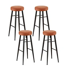 Artiss 4x Lane Brown Bar Stools - Round PU Leather, Metal Frame, 76cm High, Anti-Slip, Thick Foam, Easy Assembly