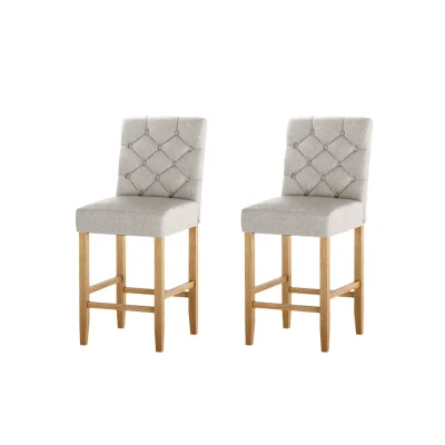 Artiss Bar Stools Set of 2, Linen Upholstered, Beige, 103cm High, Elegant Tufted Design with Nail-Head Trim