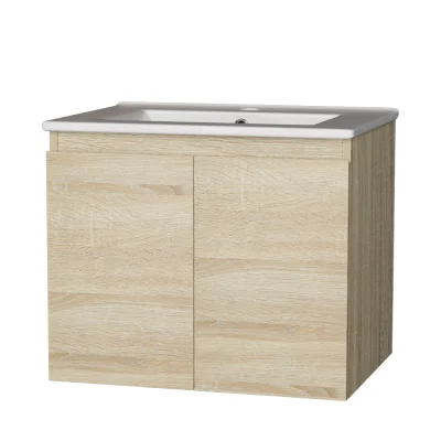 Cefito Vanity Unit with Basin, Oak Finish, 600mm, Nano-Glazed Ceramic, Modern Bathroom Cabinet, Easy Install