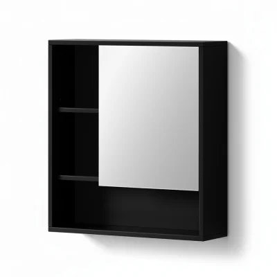 Cefito Black Wall-Mounted Bathroom Mirror Cabinet, 560mm, Water-Resistant, Adjustable Shelves, Modern Design