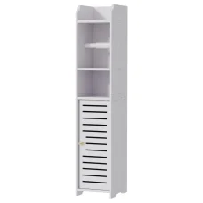 Artiss 3-Tier Bathroom Cabinet: Water-Resistant PVC, Slim Design, Toilet Roll Holder, Ventilated Storage - 17x15x76cm