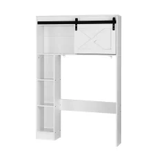 Artiss Over-Toilet Bathroom Storage Cabinet - White & Black, 128cm, Sliding Barn Door, 3 Tier Shelves, Particleboard