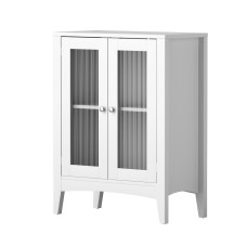Artiss 80cm Bathroom Storage Cabinet White MDF Glass Doors Adjustable Shelves Floor Sideboard Cupboard Buffet