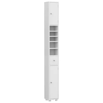 Artiss 180cm Tall Slim Bathroom Storage Cabinet, White MDF Linen Tower with Drawer, Adjustable Shelves, Floor Cupboard