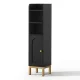 Artiss Black Bathroom Storage Cabinet - Slim 20x20x84cm, 5-Tier Organiser with Adjustable Shelf, Arched Door, Gold Legs