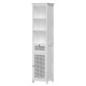 Artiss 161cm White Rattan Bathroom Cabinet - MDF Storage Tallboy with 3 Shelves, Drawer & Ventilated Doors