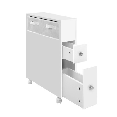 Artiss Bathroom Cabinet Storage Organizer, MDF Board, 52.3x15.2x70cm, White, Space-Saving with Wheels and Drawers Artiss Bathroom Cabinet Storage Organizer, MDF Board, 52.3x15.2x70cm, White, Space-Saving with Wheels and Drawers