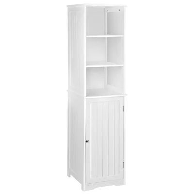Artiss 160cm White Bathroom Cabinet Storage - Eco-Friendly E1 MDF, 5-Tier Shelves, Magnetic Door, Space-Saving Design