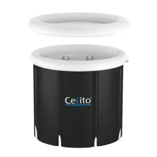 Weisshorn Portable Ice Bath Tub 80x80cm Inflatable Folding Spa, 300L, 3-Layer Insulation, Drain Tap, Cover, Black