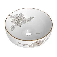Cefito 41x41cm Ceramic Bathroom Basin Vanity Sink - Gold Flower Pattern, Anti-Scratch, Odourless, 5-Year Warranty